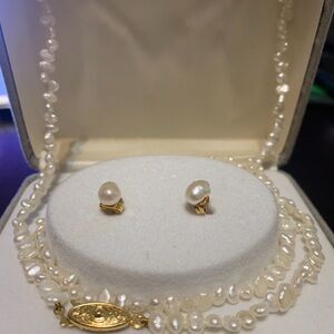 Vintage Pearl Set Necklace, Bracelet and Earrings